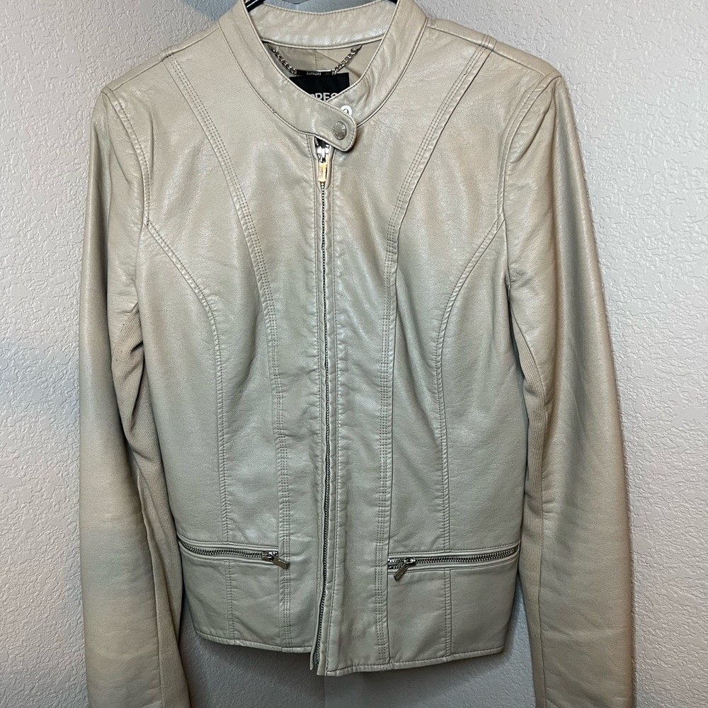 Express vegan leather moto jacket- tan
